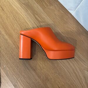Orange Alohas Platform Mules